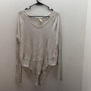 We The Free Free People Catalina Waffle Knit Thermal Top XS Cream Oversized Boho